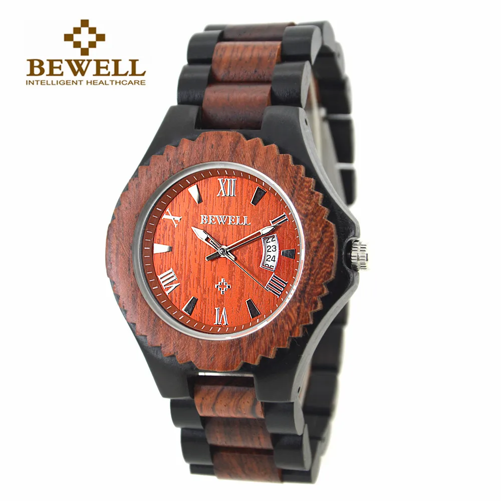 

BEWELL Newest Men's Original Luxury Wood Watches Round Case Date Display Quartz Wooden Wrist Watch Relogio Masculino 129A