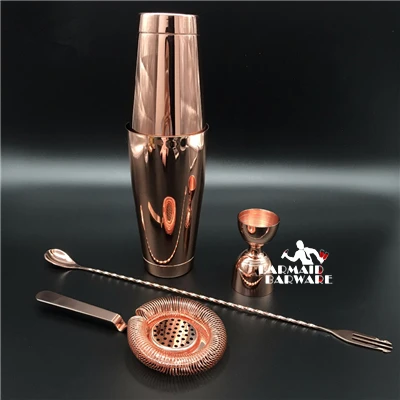 Copper Set Набор коктейльных шейкеров: серебро/медь/позолота-4 шт. набор бармена включает шейкер, джиггер, ситечко и ложку - Цвет: Copper Set
