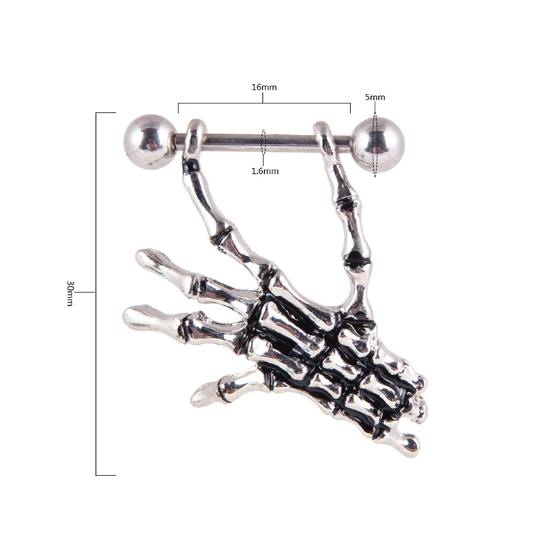 Hot Piercing Nipple Ring 2 Pcs Puncture sputum ring Skeleton Hand Shape Nose Woman Sexy Body Jewelry | Украшения и аксессуары