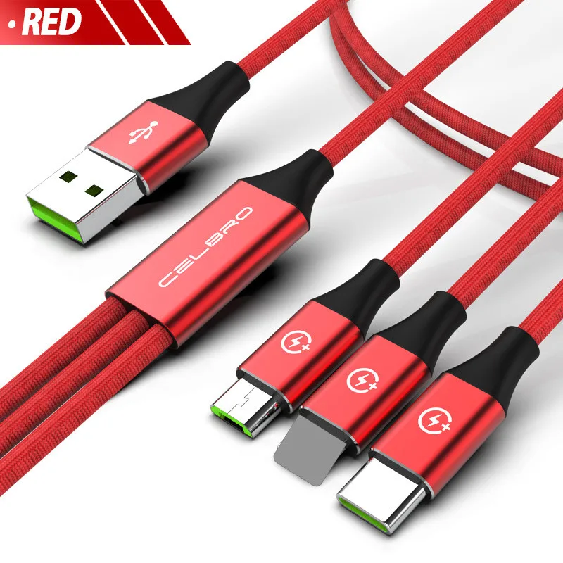 Red 3 в 1 мульти usb зарядный кабель для lenovo Motorola LG универсальный Несколько Micro usb type C кабель для зарядного устройства USBC зарядный шнур провод - Цвет: Red