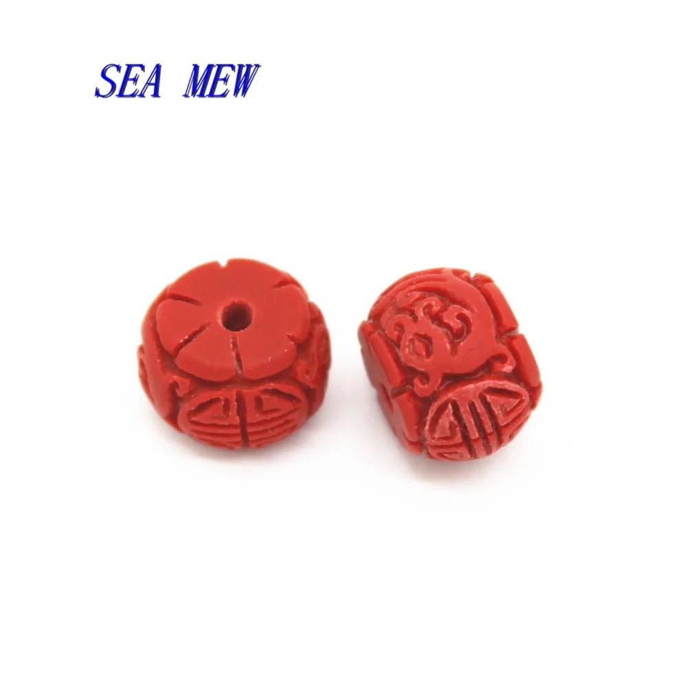 Бусины SEA MEW 12*8 мм красный циннабар Будда резные бусины разделители для
