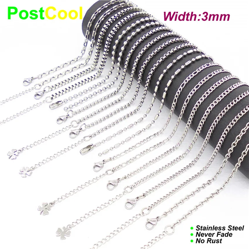 Ожерелье цепочка из нержавеющей стали диаметром 3 мм и длиной 16 18 20 24 28 32 36