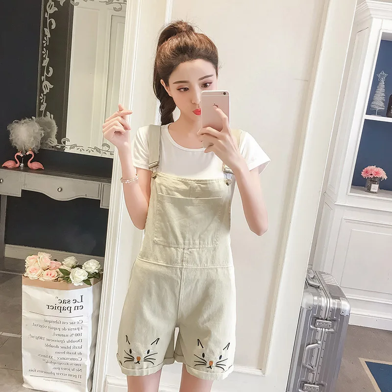 2018 новый Для женщин летние джинсовые шорты деним Harajuku милые Cat Face вышивка