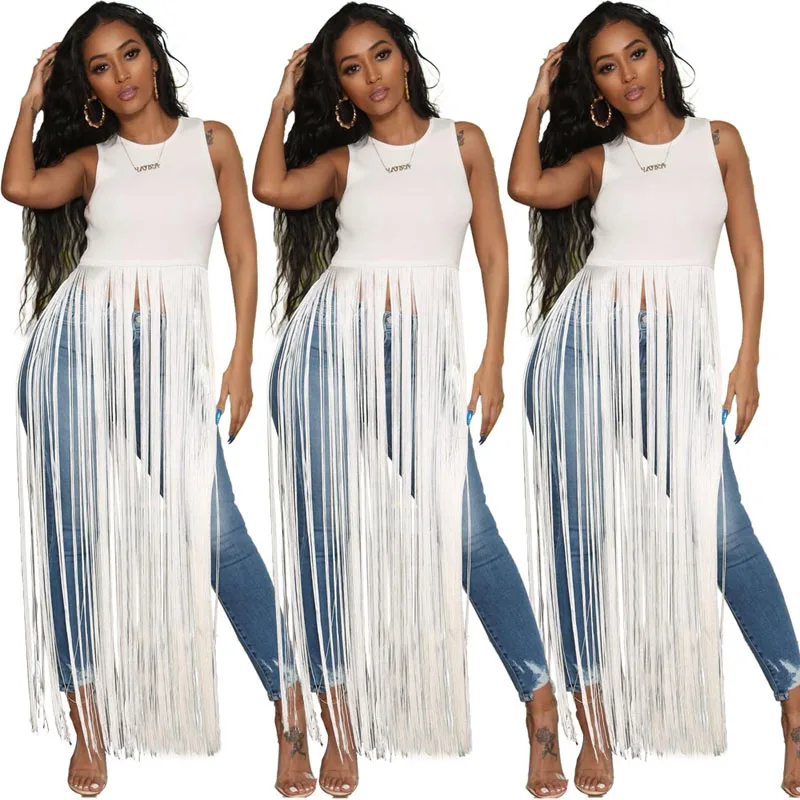 Large size ladies' Great Fashion Tassel Women Dress Cover Up Beach Lace O-Neck Bohe Summer Long Bandage | Женская одежда