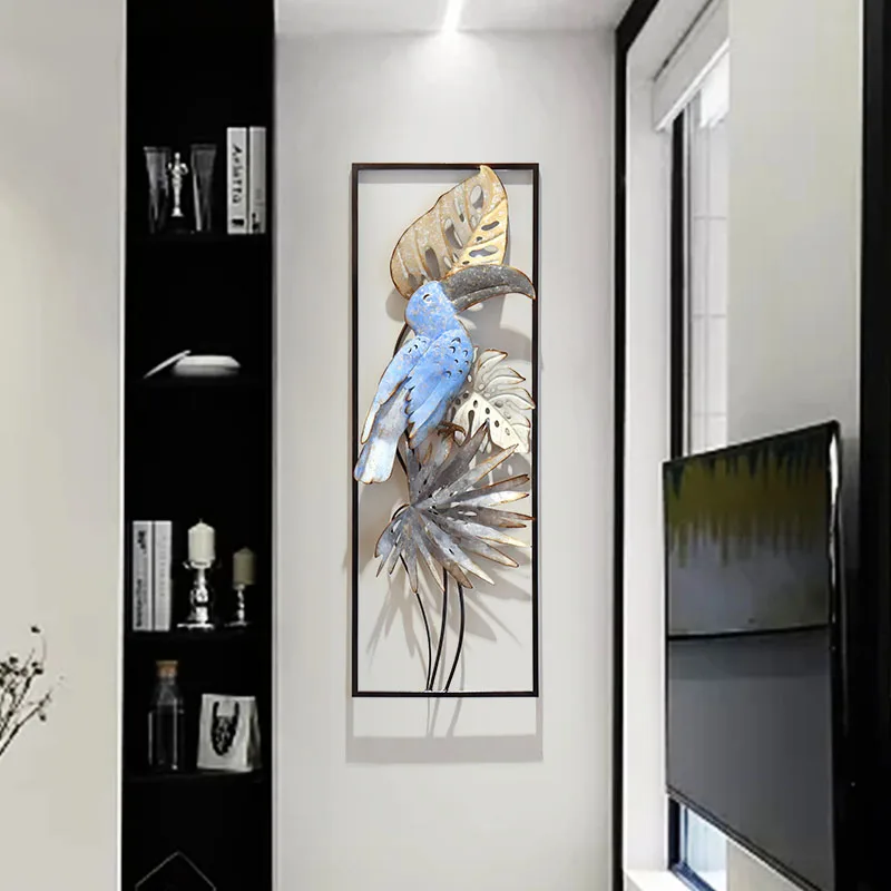 Modern Minimalist Wrought Iron Wall Hanging Flower Bird Mural Crafts Decoration Home Porch Livingroom Wall Sticker Ornament Art