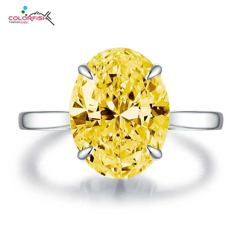COLORFISH роскошные 4 карат овальной огранки желтое кольцо для женщин классические