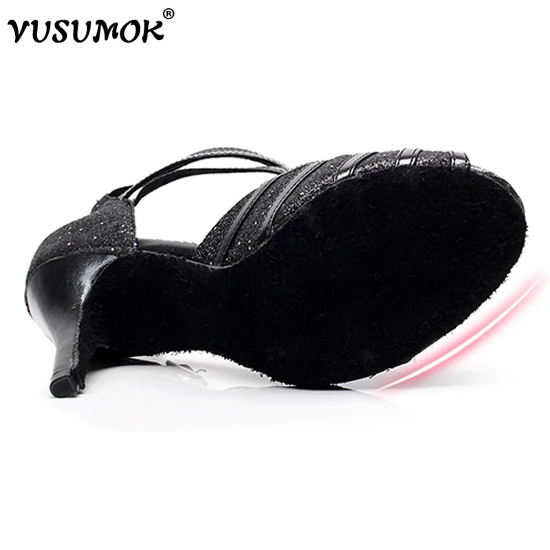 VUSUMOK Women Modern Tango Dance Shoes Girls Latin Velvet Net Dancewear Open Toe Square Lace Heels Plugs size33-43 | Спорт и