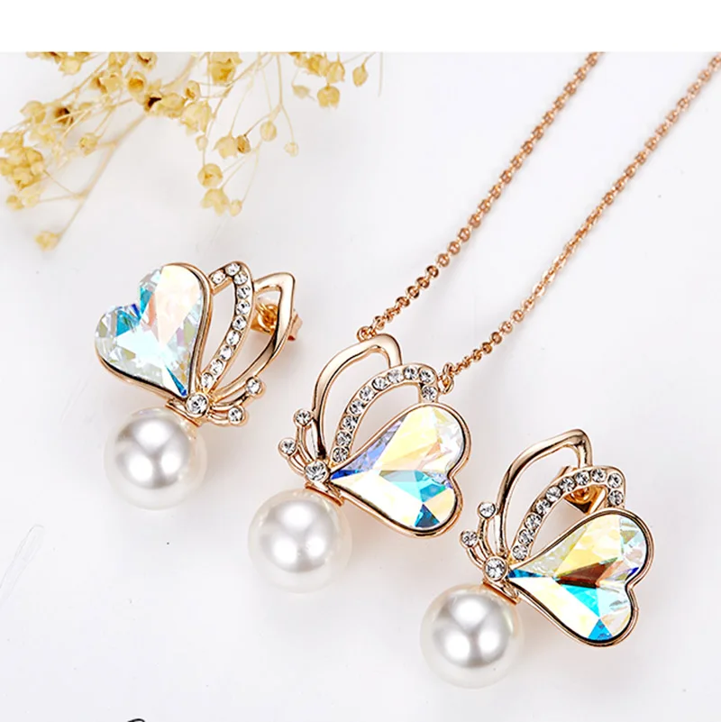 LuxJuly женские золотые ювелирные наборы украшенные кристаллами от Swarovski ожерелье в