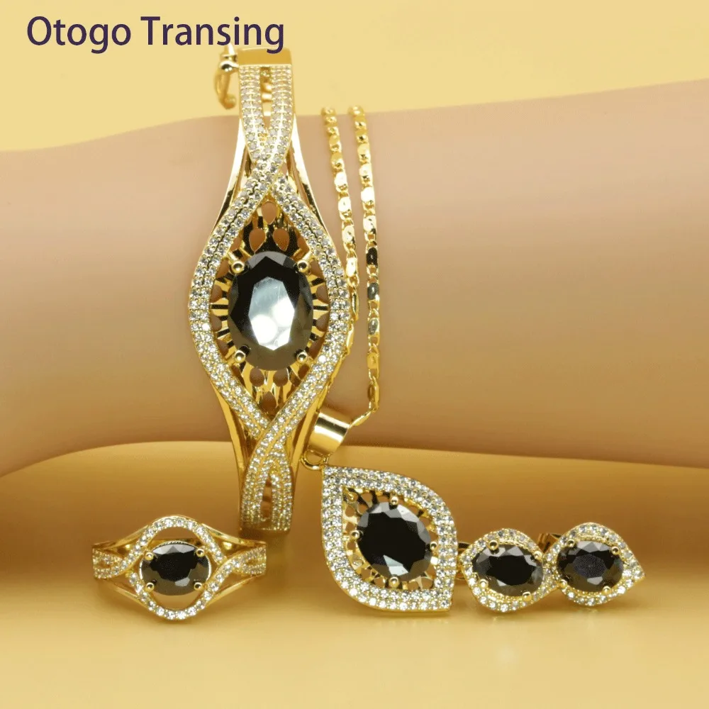 Otogo высокое качество ювелирный набор золотой цвет Хрустальный лоток для