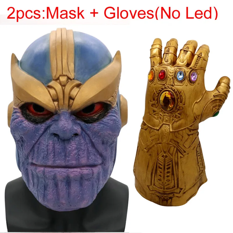 Mask Add Gloves Светодиодный светильник Thanos Infinity Gauntlet Мстители Бесконечность войны косплей горячая ПВХ/латекс светодиодный перчатки для игрушки для детей и взрослых подарок костюм реквизит - Цвет: Mask Add Gloves