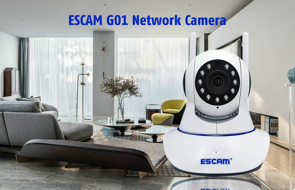 ESCAM G01 IP Network Camera Remote Viewing Move Detection Night Vision 1080P PTZ Support ONVIF Max Up to 128GB Video Monitor