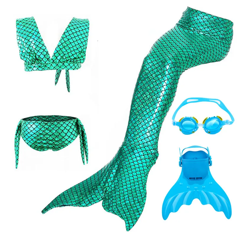 5PCS Girls Mermaid Tails Swimmable Wear With Monofin Bikinis Set Kids Swimsuit Cosplay Costume Bath Beach Mermaid Tail Swimwear images - 6