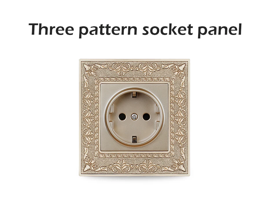 Minitiger 16A EU Standard Gold Power Socket 4D Embossing Retro Zinc Alloy Panel Wall Power Socket AC 110~250V