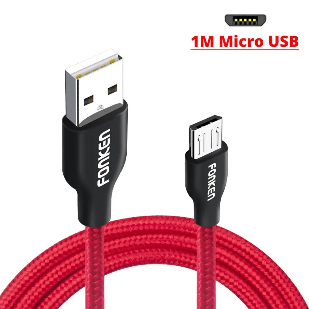 FONKEN 2.4A зарядный кабель в нейлоновый оплетке с разъемом Micro USB Quick Зарядное устройство USB Дата-кабель провод для быстрой зарядки для samsung htc Android кабели для мобильных телефонов 1 м - Цвет: Red