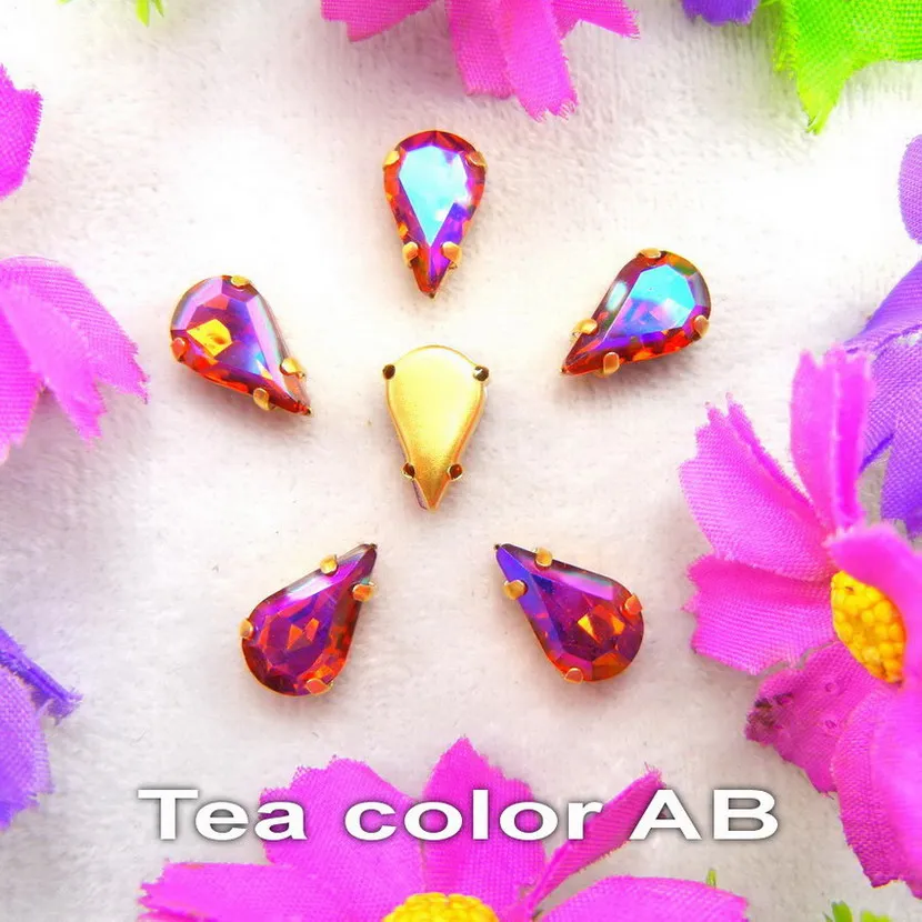 A15 Tea color AB AB цвета золотой коготь настройки 3*6 мм 6*10 мм 8*13 мм капли воды стекло в форме груши Кристалл пришить стразы бусины аксессуары diy - Цвет: A15 Tea color AB