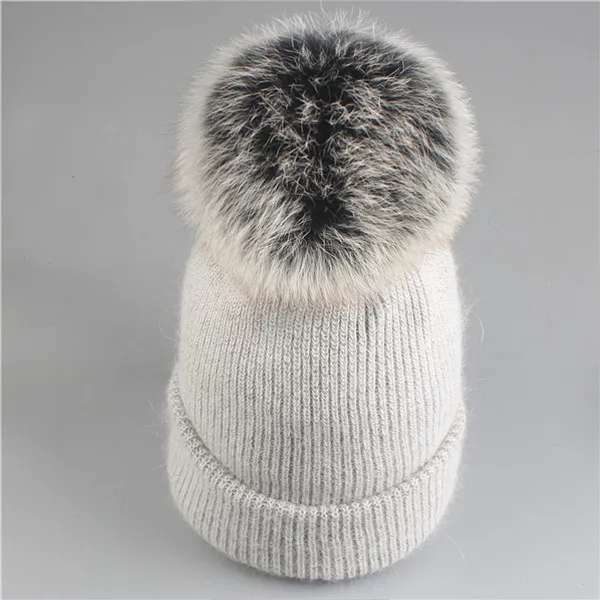 light fox fur 1 Xthree новая простая зимняя шапка из кроличьего меха, шапка с натуральным мехом, шапка с помпоном для женщин, цветная шапка Skullies, теплая Женская шапка - Цвет: light fox fur 1