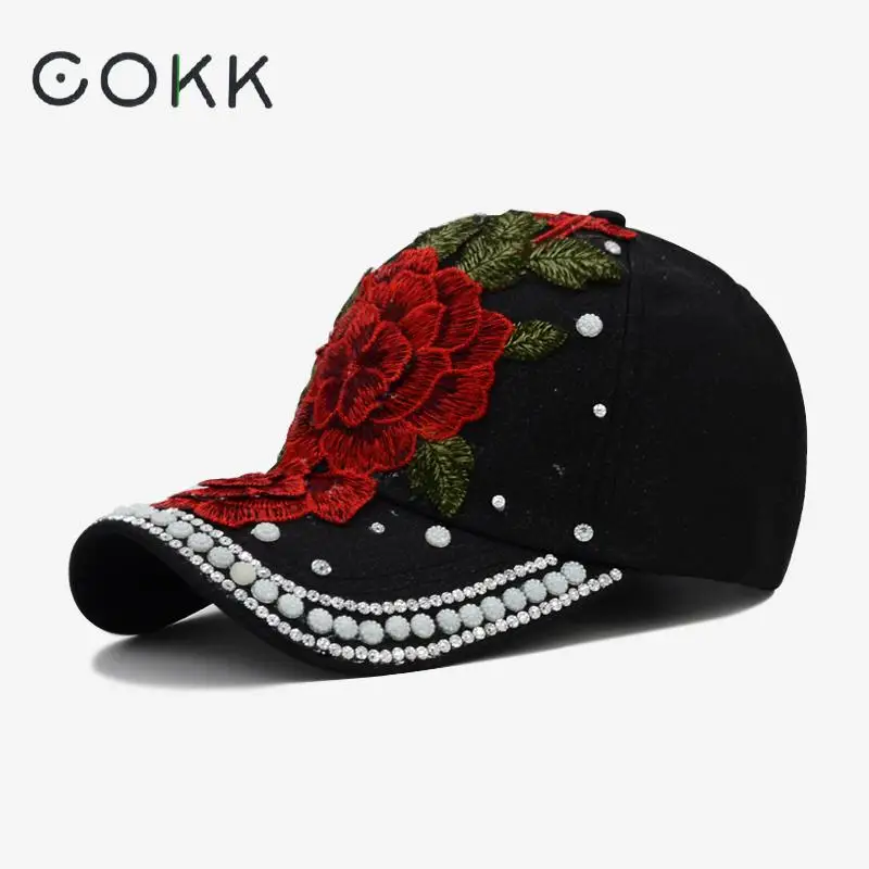 COKK Женская Бейсболка вышитая цветочными бусинами Шляпа Snapback вечерние летняя
