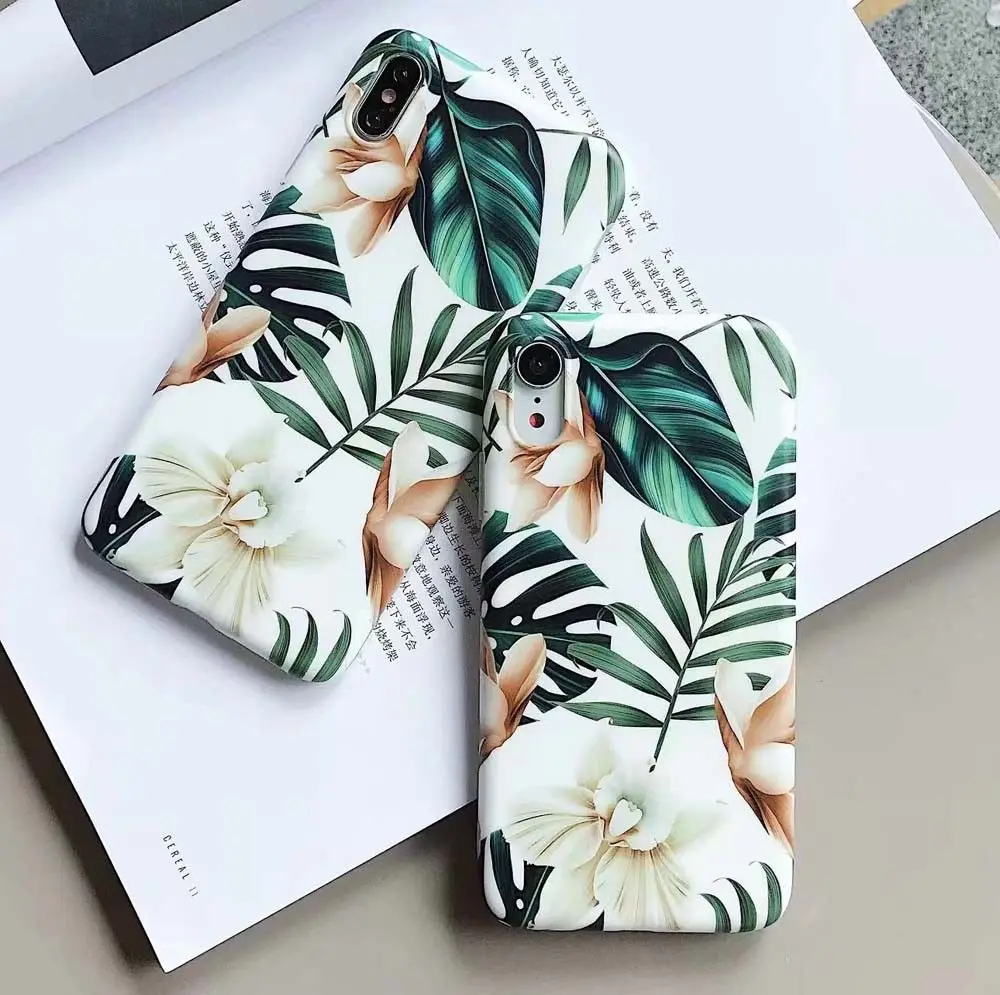 Cases for iPhone XS MAX XR X 8 7 6 Plus Retro Palm Leaf Flower Soft Cover Skin |