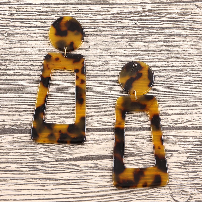 Vintage Tortoiseshell Big Pendant Acrylic Earrings For Women Geometry Rectangle Resin Statement Drop Earring Fashion Jewelry | Украшения и