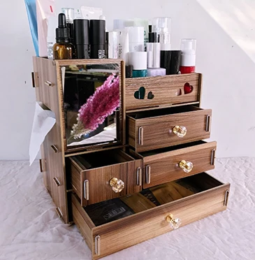 1 шт. большая емкость DIY деревянная коробка для хранения макияжа с зеркалом контейнер для ювелирных изделий Органайзер для хранения косметики Органайзер коробка