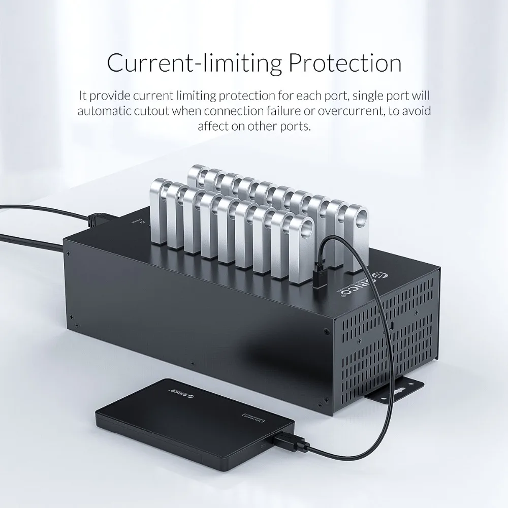 ORICO usb-хаб 20 портов USB мультихаб тип A Промышленный USB 2,0 концентратор разветвитель с 2 моделями передачи данных зарядки(IH20P