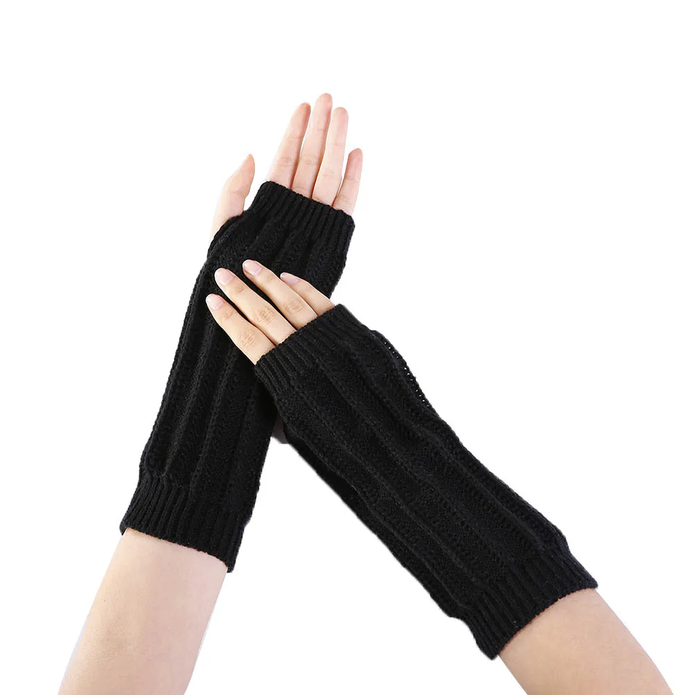 1 Pair Women Lady Girl Mittens Gloves Fingerless Knitting Long Fashion Solid Color For Winter LT88 | Аксессуары для одежды