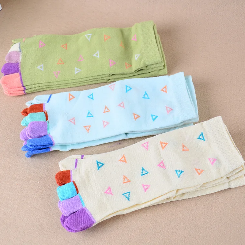

VOHIO Triangular pattern Cute socks women five-finger socks women's 100% cotton five-toe socks ventilate long Funny Socks