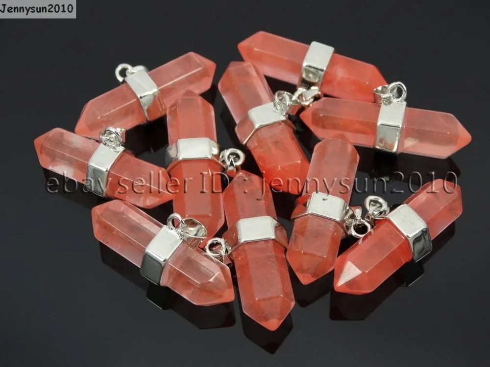 

Natural Cherry Quartz Gems Stones Horizontal Hexagonal Pointed Reiki Chakra Pendant Beads Necklace Jewelry 10Pcs/Pack