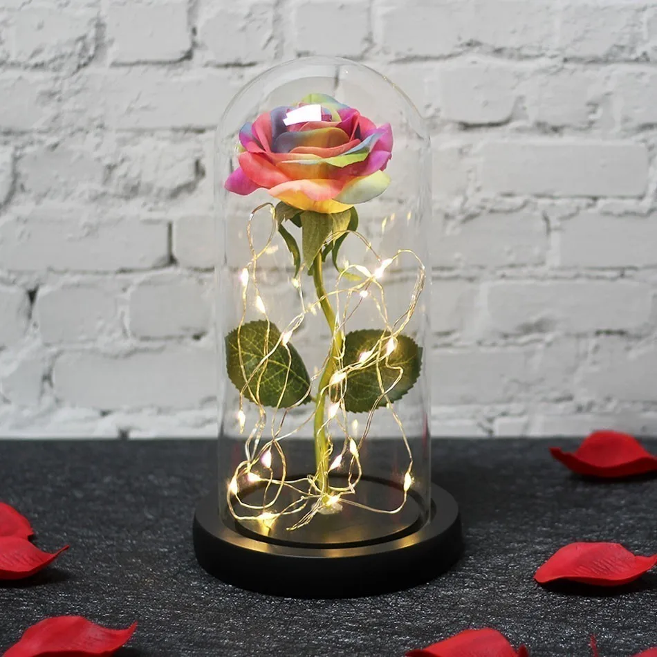 2019 Beauty And The Beast Red Rose With Led Light In Glass Dome For Wedding Party Valentine's Day Gift Mother's Roses | Дом и сад