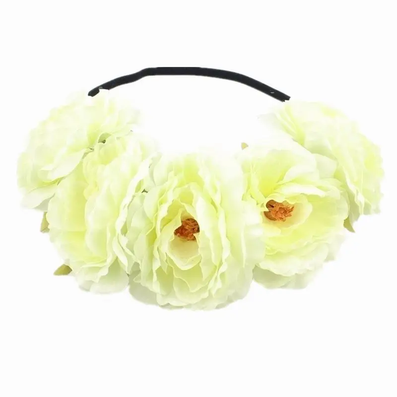 Bohemia Big Lilies Floral Crown Party Wedding Hair Wreaths Hair Bands Holiday Flower Headband with Adjustable Elastic Ribbon