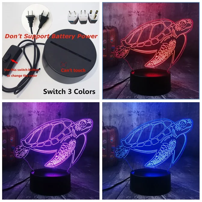 Switch only 3 Color Морские животные плавательный черепаха Chelonia Черепаха Морская черепаха 3D светодиодный Ночной светильник Настольная лампа вечерние домашний Декор детские игрушки Рождественский подарок - Испускаемый цвет: Switch only 3 Color