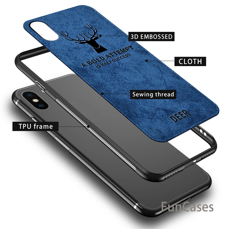 Холст тиснением олень мягкие ТПУ кремния чехол для iPhone X Xs Max XR 7 8 6 6s плюс ткань