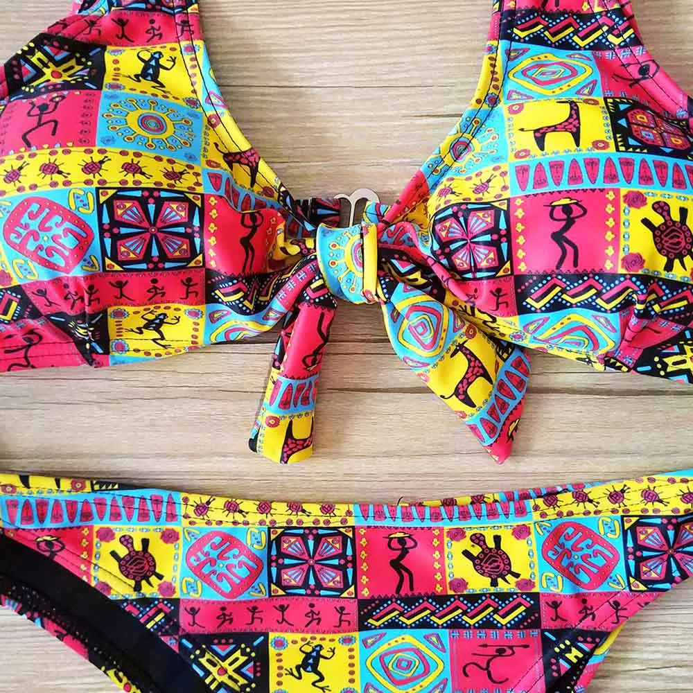 Sexy Swimwear Women 2018 Brazilian Bikini Set Tie Side Swimsuit Printed Padded Bathing Suit Female Bathers Miao Beachwer Biquine |