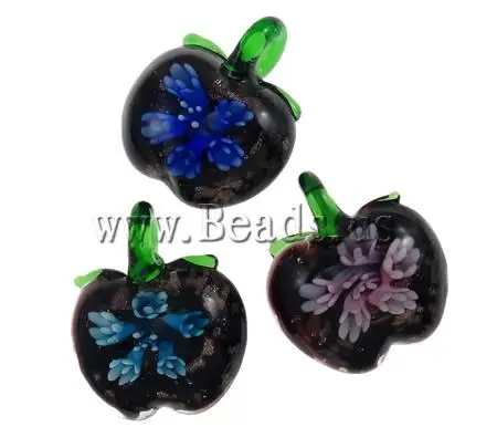 Free shipping!!!Inner Flower Lampwork Pendants 2013 Womens Apple handmade mixed colors 32x35x14mm Hole:Approx 7x6mm|apple flower tea|apple