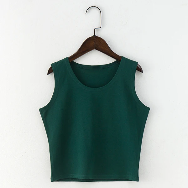 dark green Черная футболка Харадзюку с круглым Женская вырезом без рукавов, хлопковый укороченный топ, женская рубашка, женские футболки, топы, уличная одежда, Camiseta Mujer - Цвет: dark green