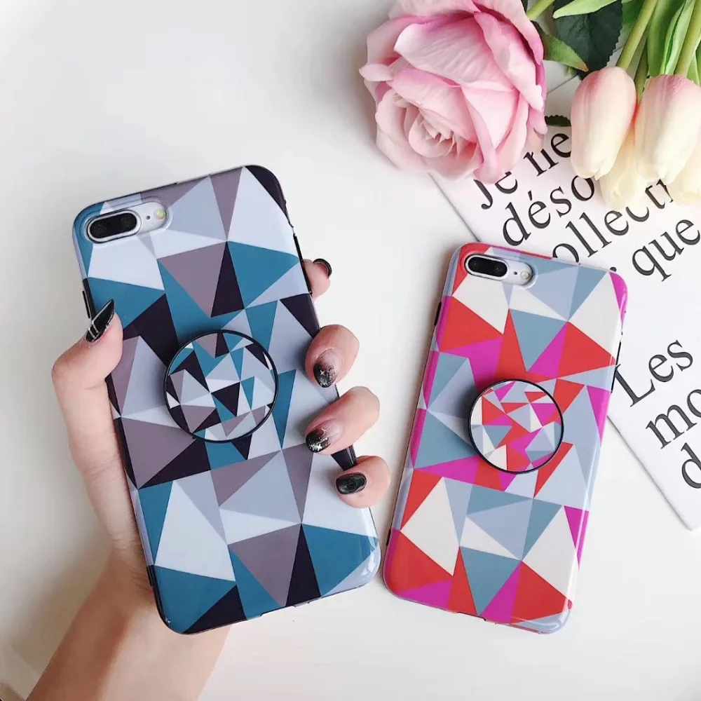 Zxtrby For iPhone X XS Max Case geometric Pattern Phone 6 6s 7 8 Plus Soft IMD Holder Stand Cover Coque |
