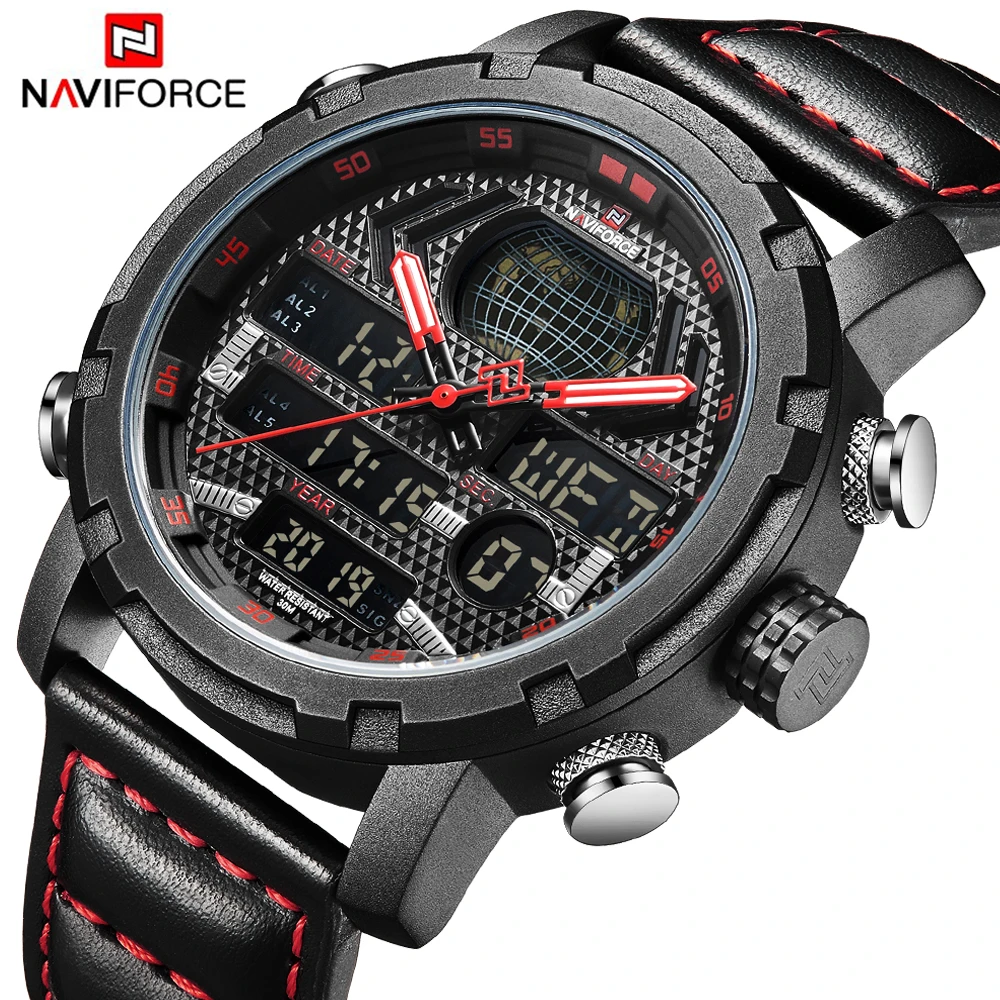 Новые NAVIFORCE мужские часы Топ бренд Роскошные спортивные кожаный ремешок 30 м