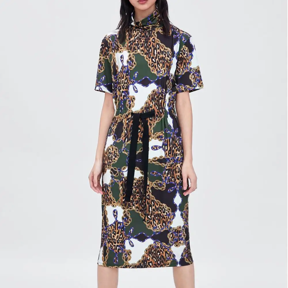 Женское платье рубашка с леопардовым принтом Za свободное лоскутным женская