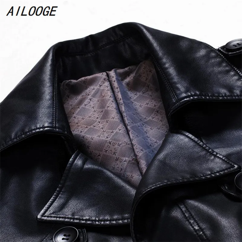 AILOOGE 2021 M 3XL Горячая новинка мужской деловой повседневный кожаный тренчкот тонкий