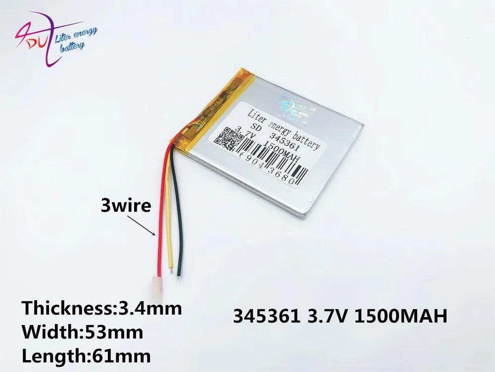 3 линии литиевая батарея 3,7 V 345361 355060 355560 1500 MAH Универсальный литий-ионный аккумулятор для планшетного компьютера 7 дюймов 8 дюймов 9 дюймов