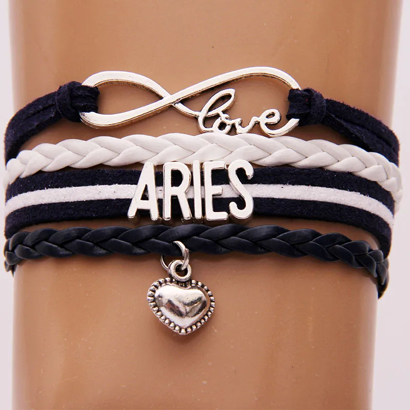 (10 шт./лот) Бесконечность любовь ARIES Подвеска для браслета в форме сердца 12 знаков