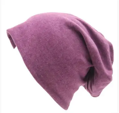 M028 Violet White Зимние шапки, осенние шапки, 20 цветов, Женская Шапка-бини, Женская хлопковая однотонная высококачественная повседневная многофункциональная шапка Skullies - Цвет: M028 Violet White