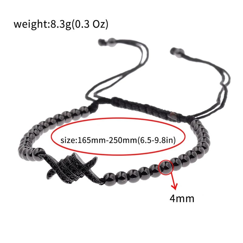 Amader Macrame подвески в форме руки для мужчин циркониевый браслет 4 мм круглые бусины
