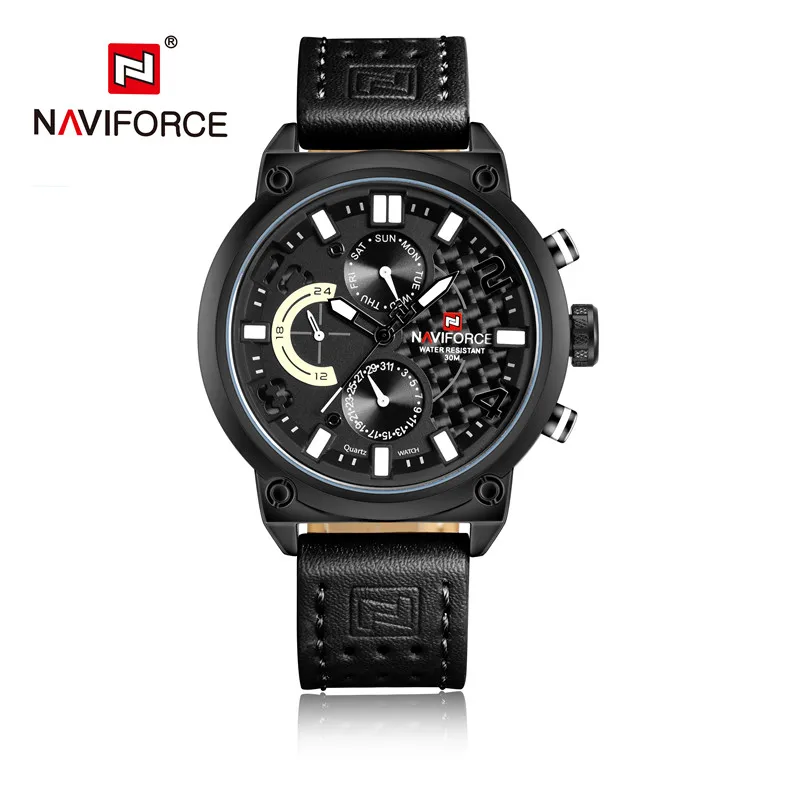 NAVIFORCE мужские часы с датой недели спортивные мужские s часы лучший бренд класса люкс Военный бизнес из натуральной кожи кварцевые мужские часы подарок 9068 - Цвет: NA9068L02 no box