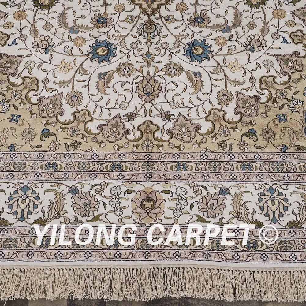 YILONG 6 'x 9' традиционный Шелковый коврик Тебриз светлый цвет ручной работы