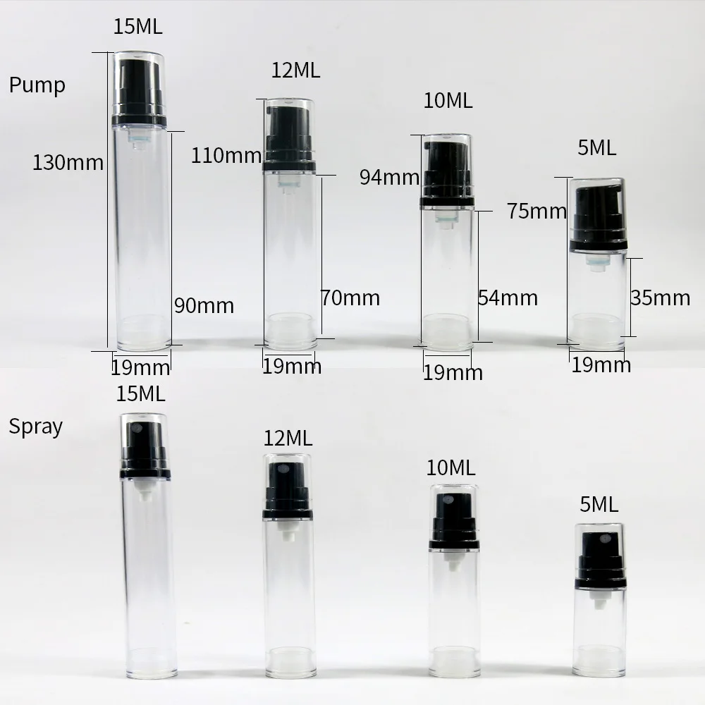 

360 x 5ml 10ml 12ml 15ml New Arrival Portable Travelling Refillable Lotion Spray Pump Bottle Plastic AS Airless Pump Bottle Vial