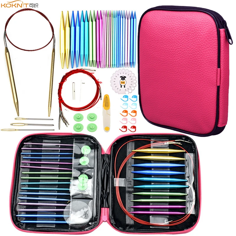 KOKNIT Aluminum Circular Knitting Needles Set 26pc Interchangeable Crochet Needles with Case for Any Crochet Patterns& Yarns