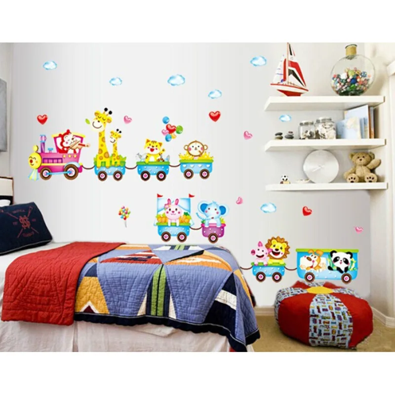 Животный настенный стикер с поездом Детская роль Детский diy клей художественная