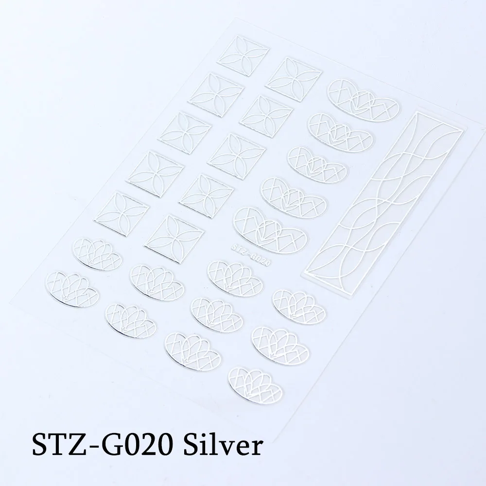STZ-G020 Silver Золотая проволока, наклейки для ногтей, волнистая линия, слайдеры, серебряная полоскающая лента, Переводные картинки для дизайна ногтей, 3D клей, маникюрные украшения, BESTZG14-20 - Цвет: STZ-G020 Silver