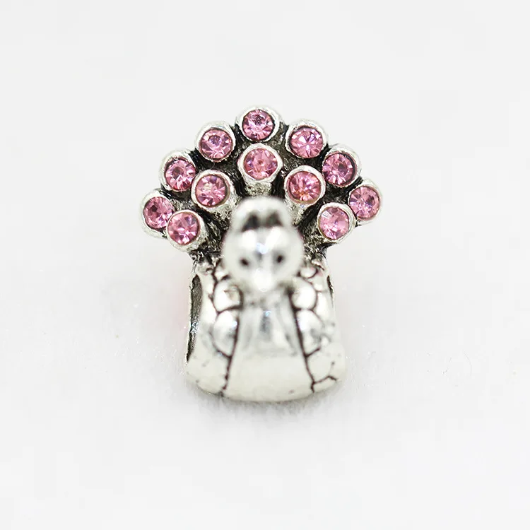 Eleghant Кристалл Павлин Diy бусины античный металлический сплав большое отверстие из